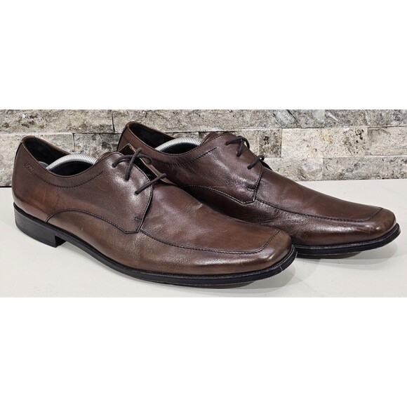 HUGO BOSS Mens Dress Shoe Leather Oxford Apron Toe Brown...